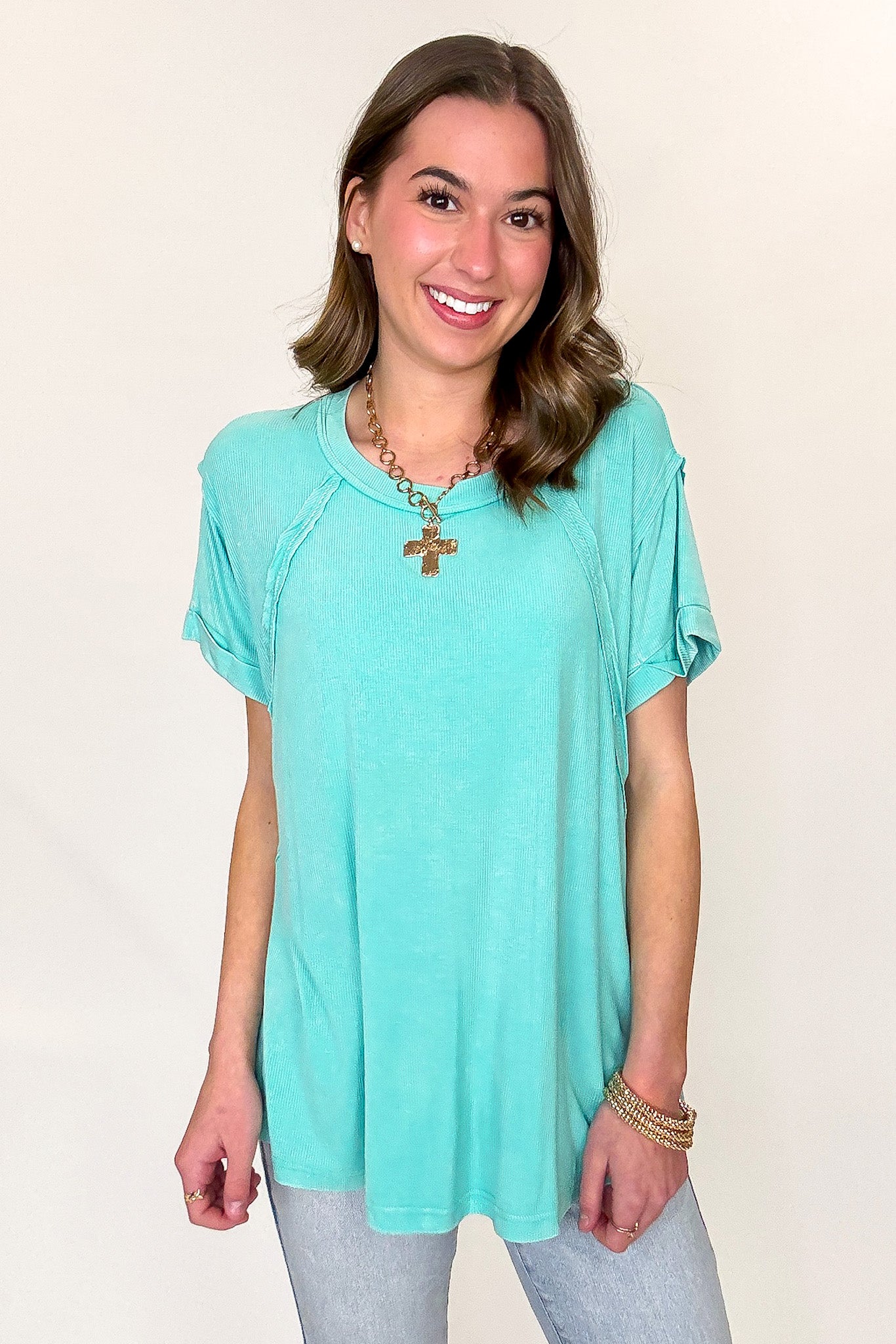 Balanced Comfort Acid Wash Rib Cuff Top