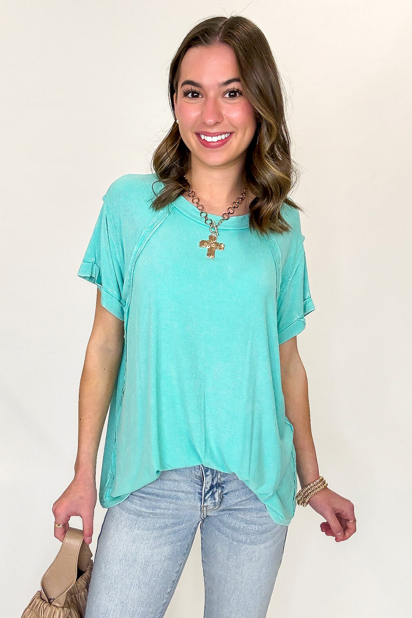 Balanced Comfort Acid Wash Rib Cuff Top