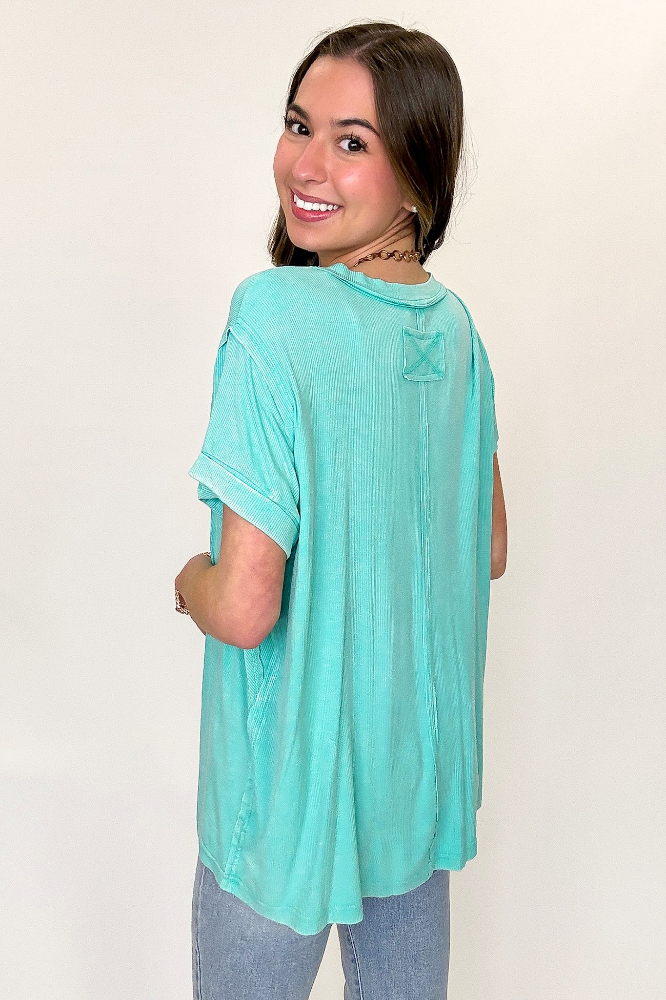 Balanced Comfort Acid Wash Rib Cuff Top