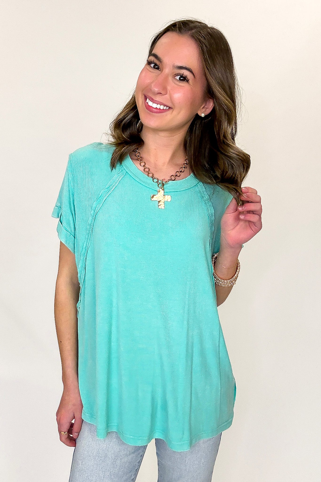 Balanced Comfort Acid Wash Rib Cuff Top