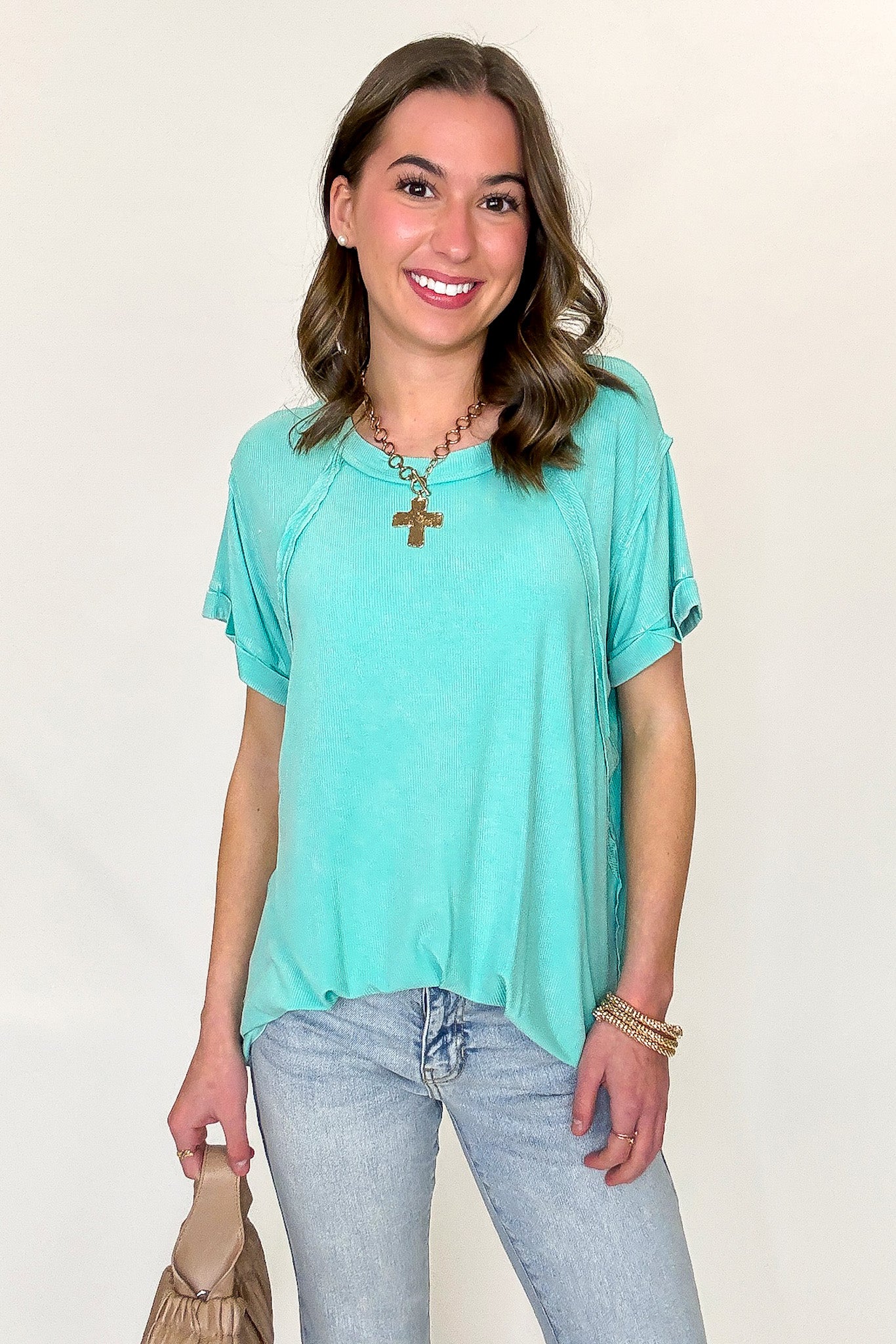 Balanced Comfort Acid Wash Rib Cuff Top