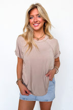 Ash Mocha / SM Balanced Comfort Acid Wash Rib Cuff Top - Madison and Mallory