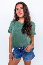 Dark Green / SM Balanced Comfort Acid Wash Rib Cuff Top - Madison and Mallory