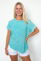 Turquoise / SM Balanced Comfort Acid Wash Rib Cuff Top - Madison and Mallory
