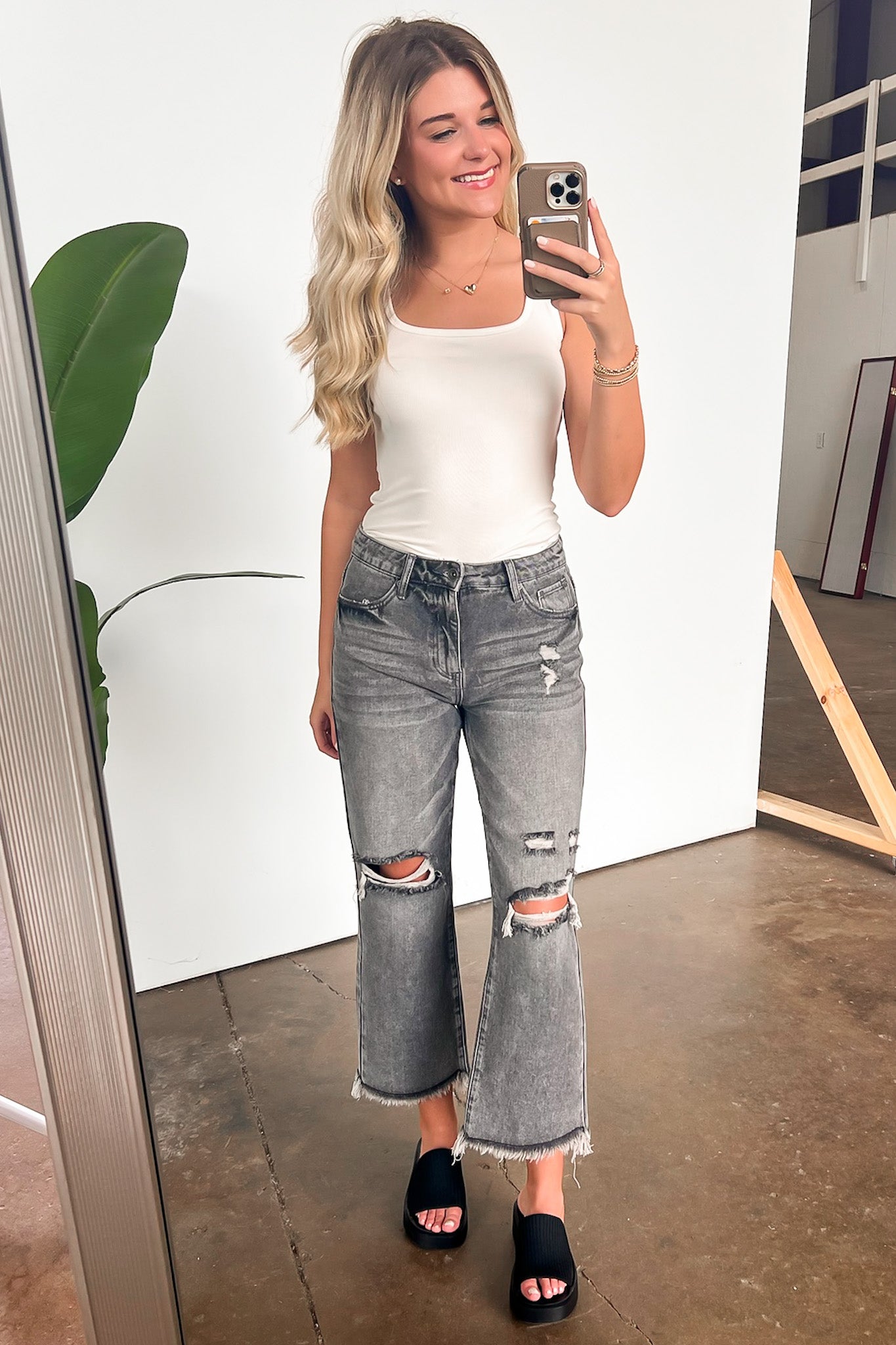  Baylee High Rise Distressed Mom Jeans - Madison and Mallory