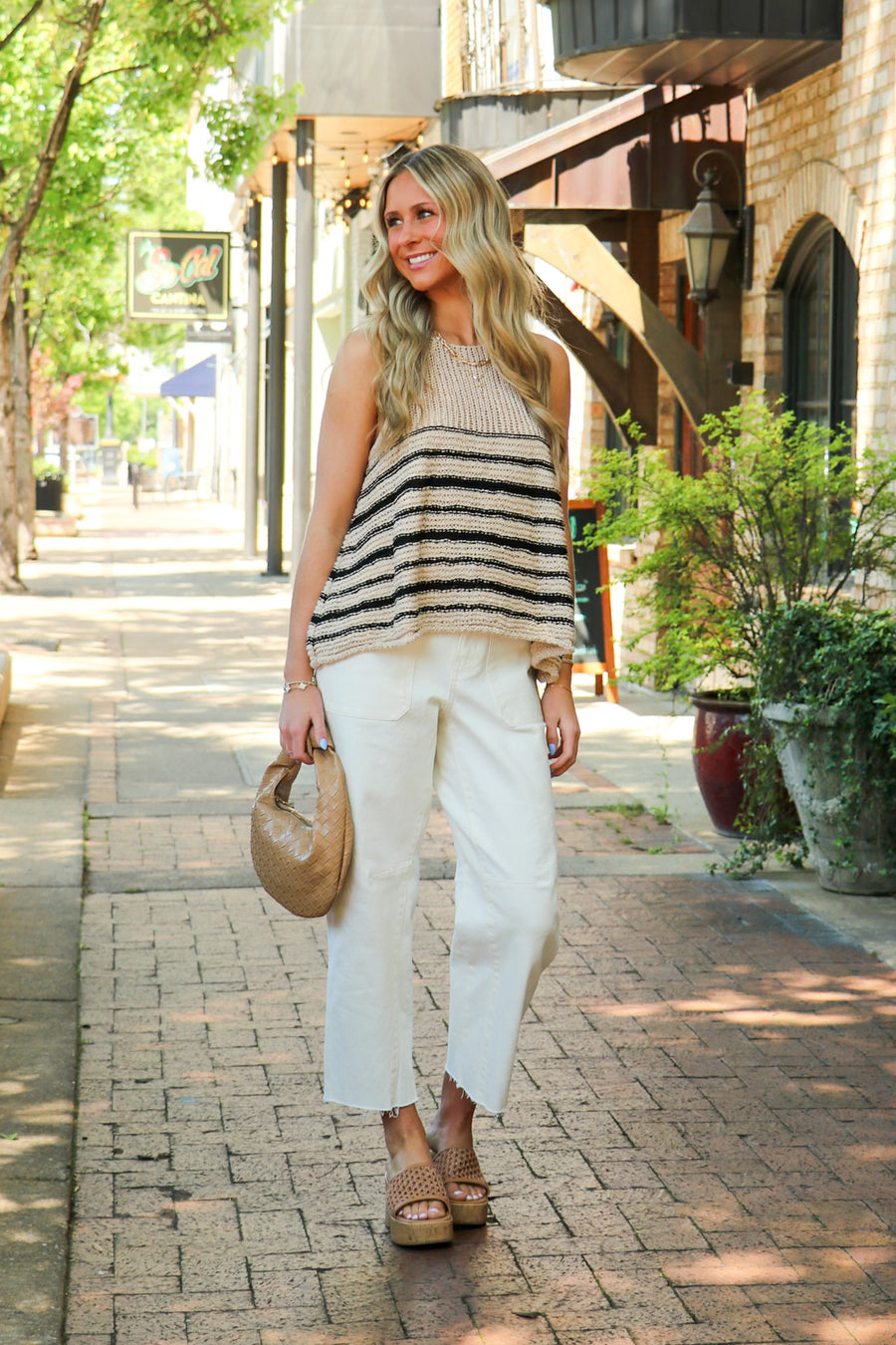 Beach Breeze Crochet Knit Striped Tank Top - Madison and Mallory