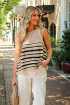 Beach Breeze Crochet Knit Striped Tank Top - Madison and Mallory