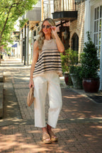 Beach Breeze Crochet Knit Striped Tank Top - Madison and Mallory