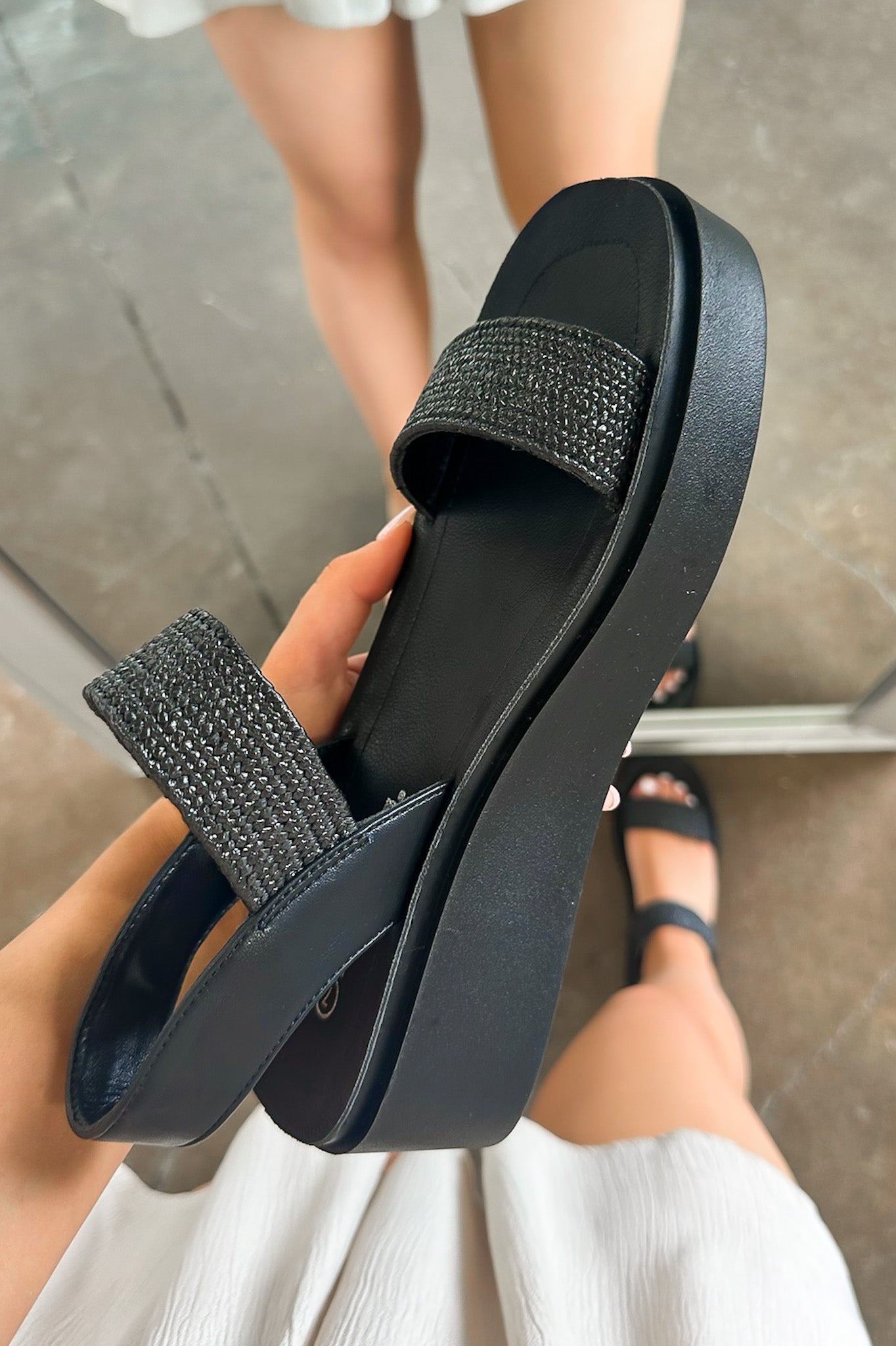 Black / 5.5 Beachy Bestie Raffia Strap Platform Sandal - FINAL SALE - Madison and Mallory