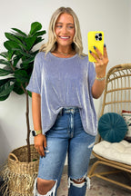 Bright Blue / SM Beatryx Two Tone Rib Knit Oversized Top - BACK IN STOCK - Madison and Mallory
