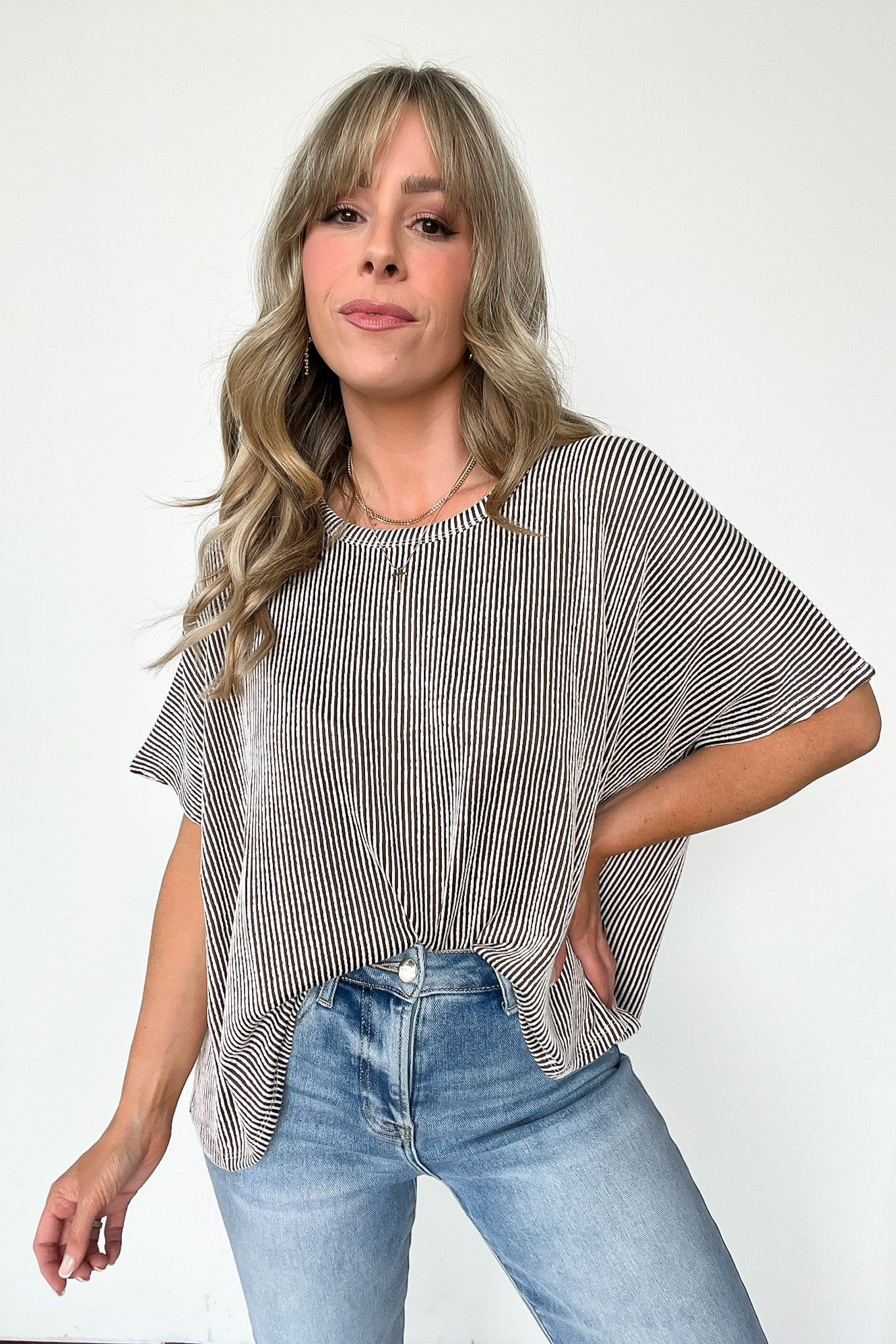 Beatryx Two Tone Rib Knit Oversized Top - BACK IN STOCK