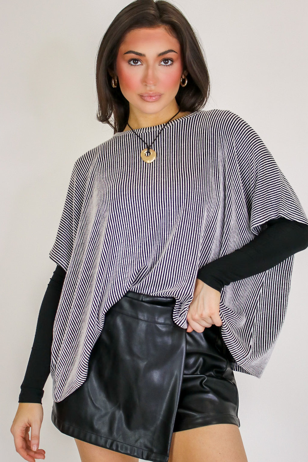 Black / SM Beatryx Two-Tone Rib Knit Oversized Top - Madison and Mallory