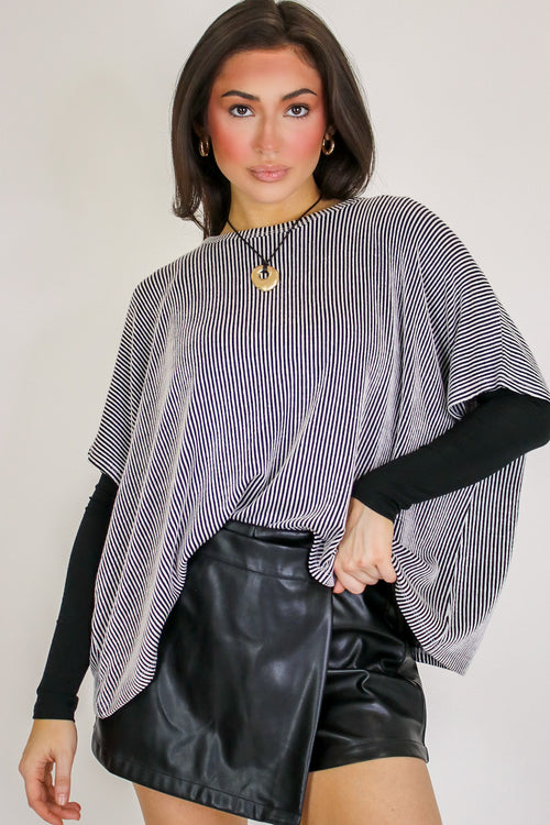 Black / SM Beatryx Two-Tone Rib Knit Oversized Top - Madison and Mallory