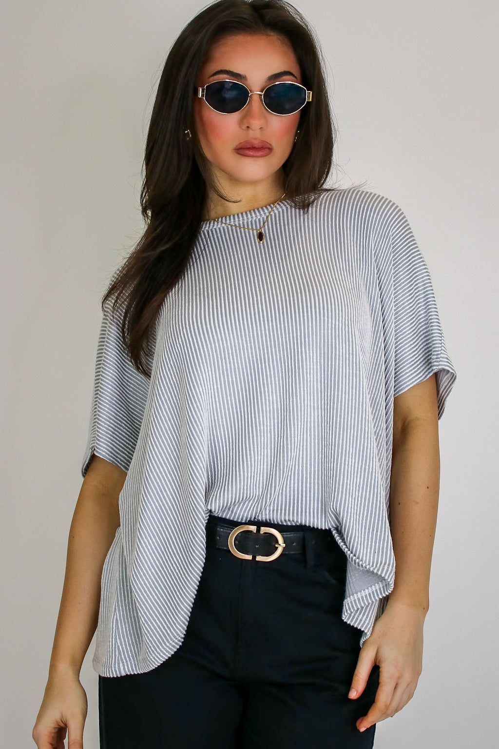 Beatryx Two-Tone Rib Knit Oversized Top - Madison and Mallory