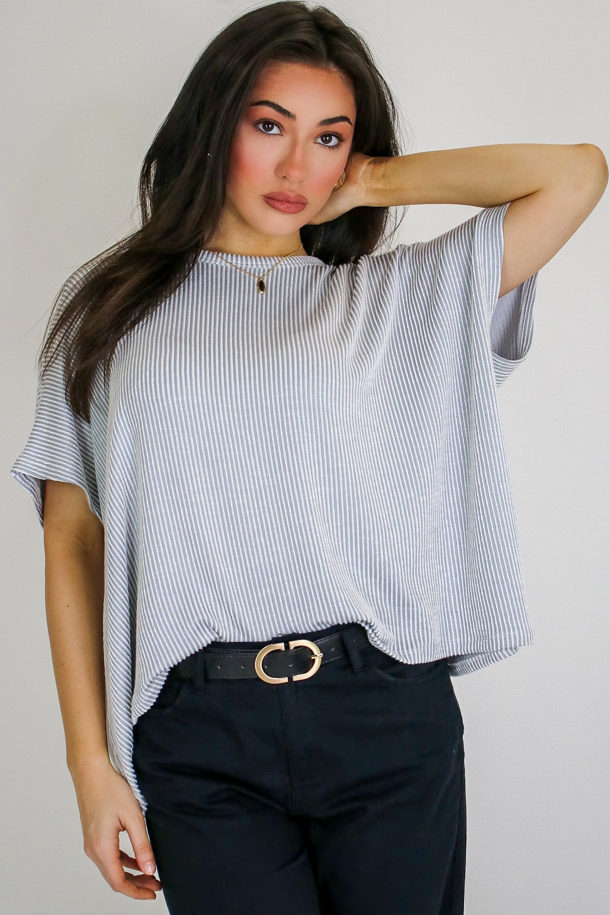 Beatryx Two-Tone Rib Knit Oversized Top