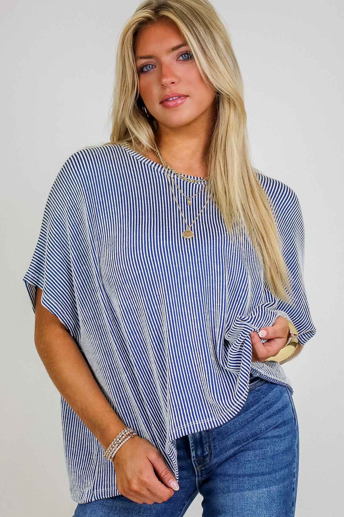 Beatryx Two-Tone Rib Knit Oversized Top