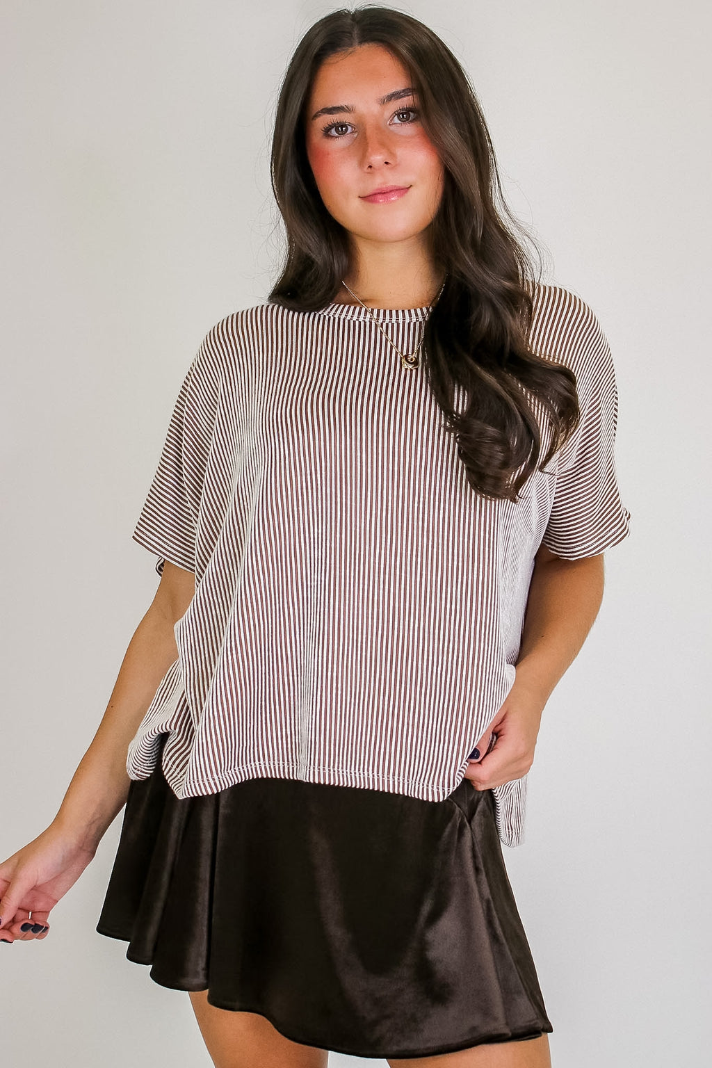Mocha / SM Beatryx Two-Tone Rib Knit Oversized Top - Madison and Mallory