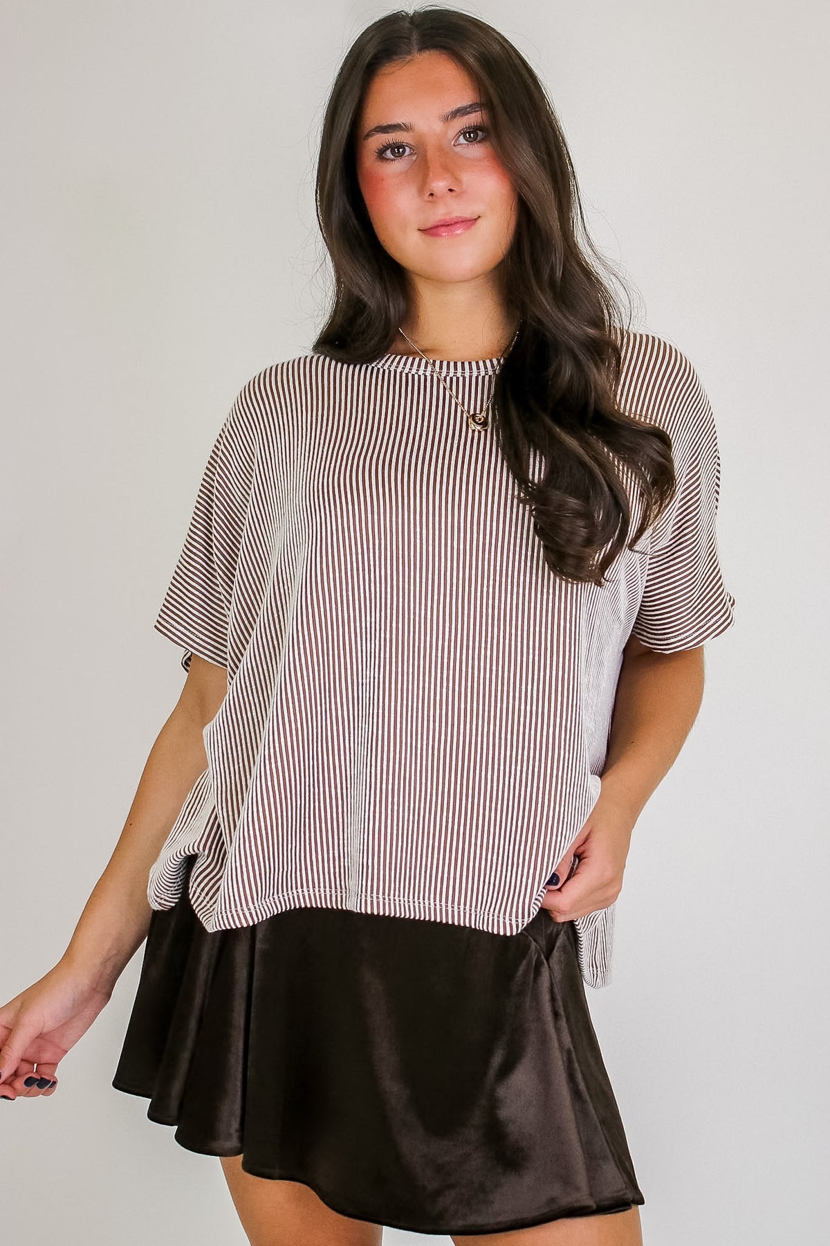 Beatryx Two-Tone Rib Knit Oversized Top