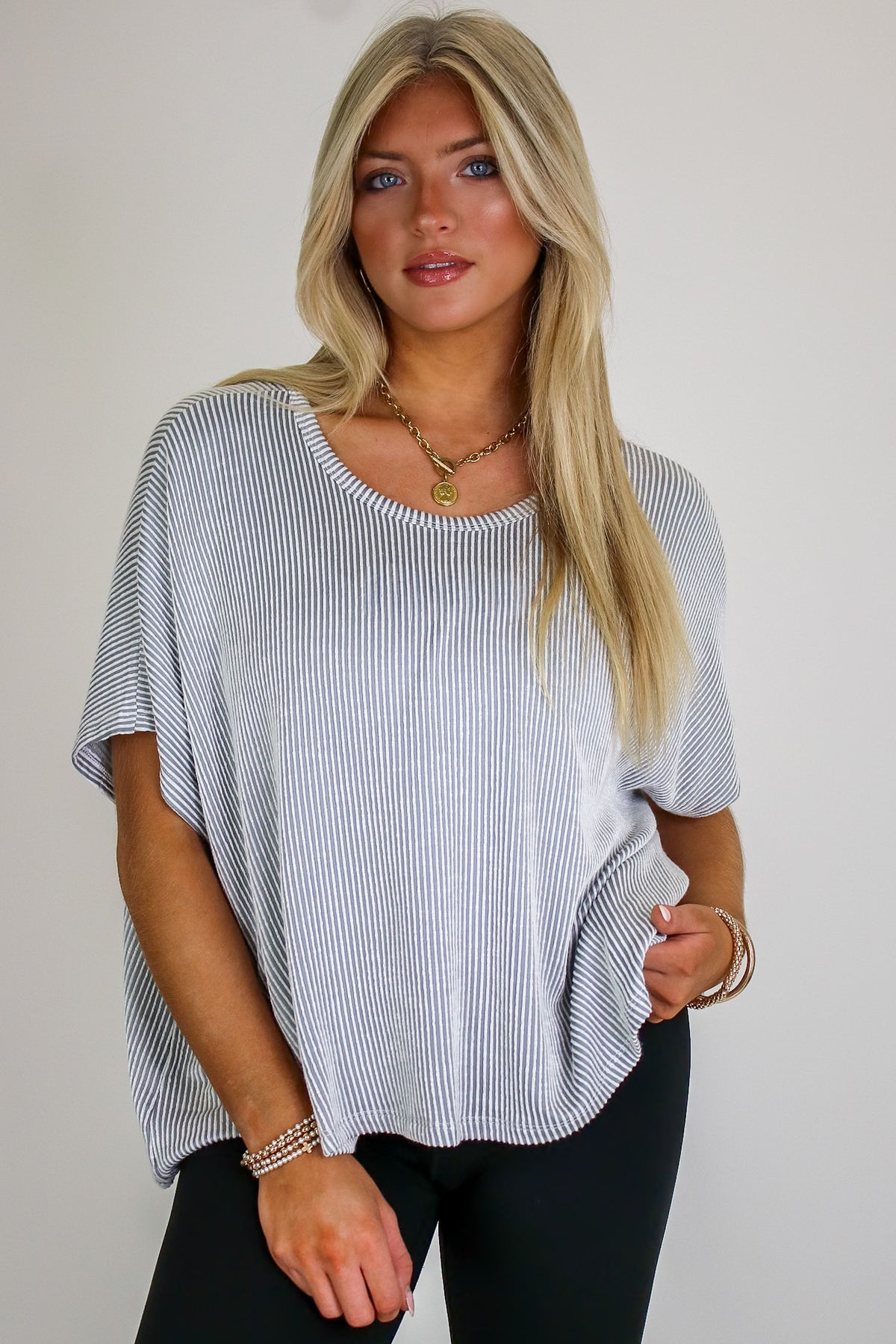Beatryx Two-Tone Rib Knit Oversized Top