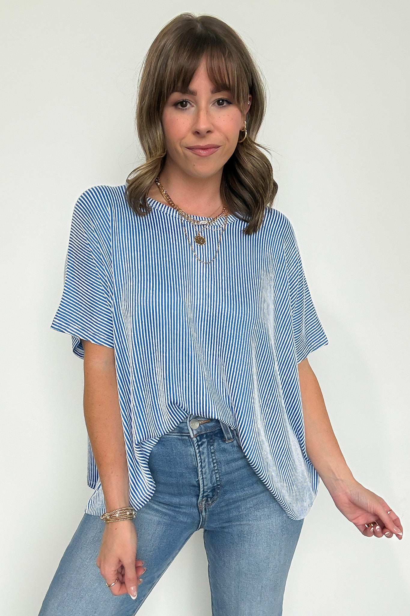 Ocean Blue / SM Beatryx Two Tone Rib Knit Oversized Top - BACK IN STOCK - Madison and Mallory