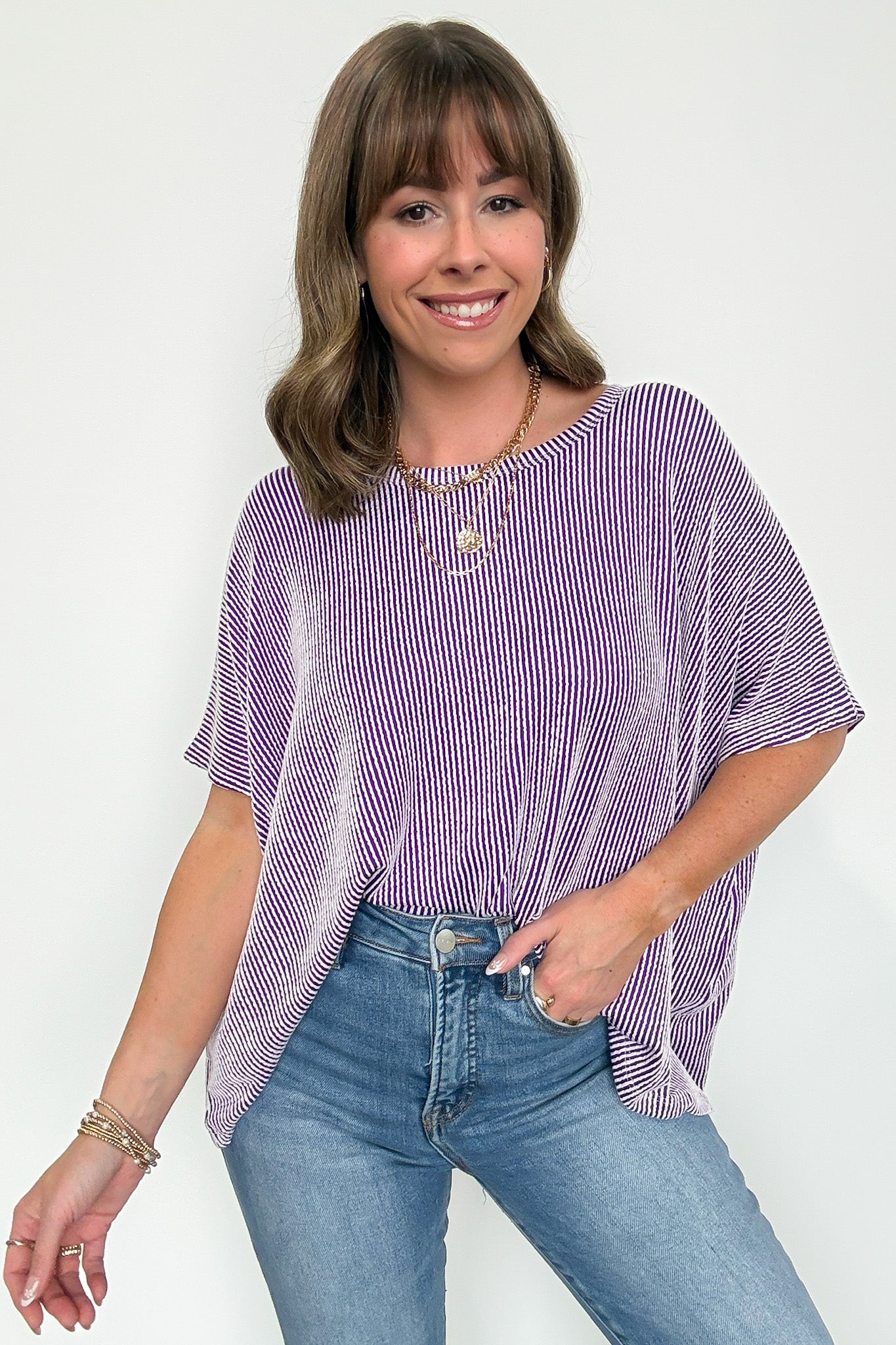 Violet / SM Beatryx Two Tone Rib Knit Oversized Top - BACK IN STOCK - Madison and Mallory