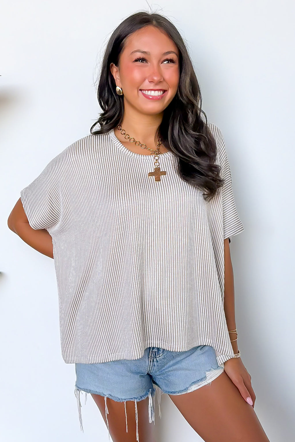 Beatryx Two-Tone Rib Knit Oversized Top