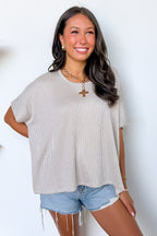 Beatryx Two-Tone Rib Knit Oversized Top
