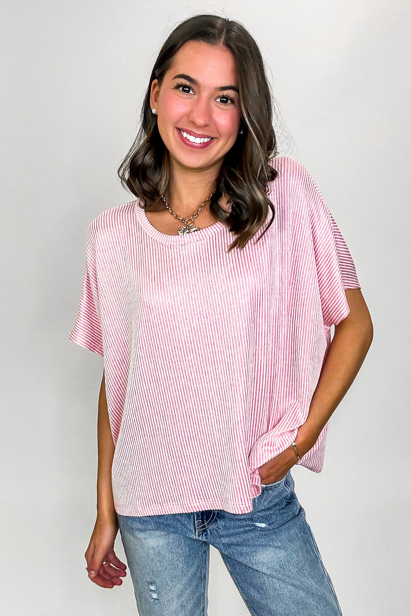 Dark Pink / SM Beatryx Two Tone Rib Knit Oversized Top - BACK IN STOCK - Madison and Mallory