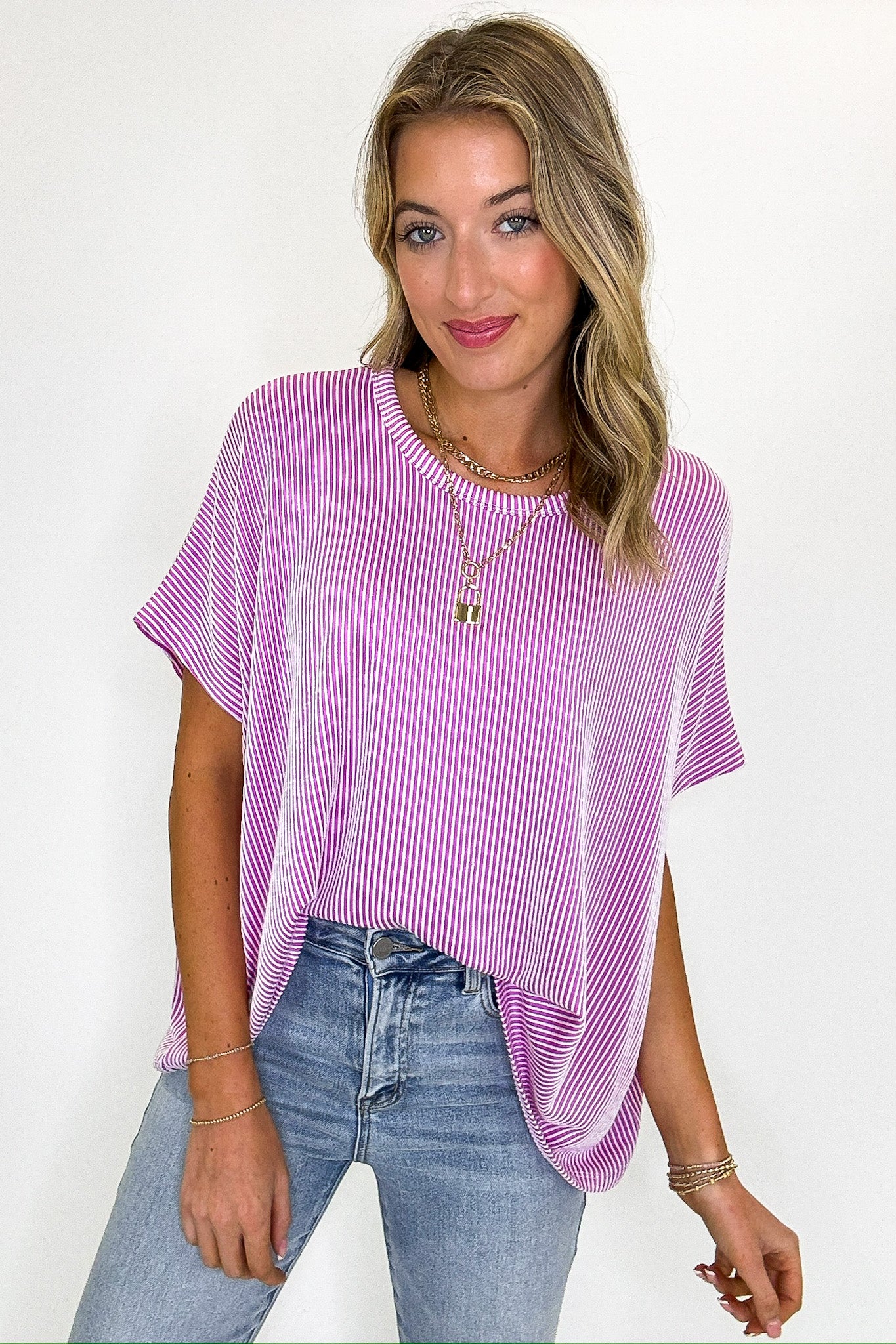 Beatryx Two Tone Rib Knit Oversized Top - BACK IN STOCK