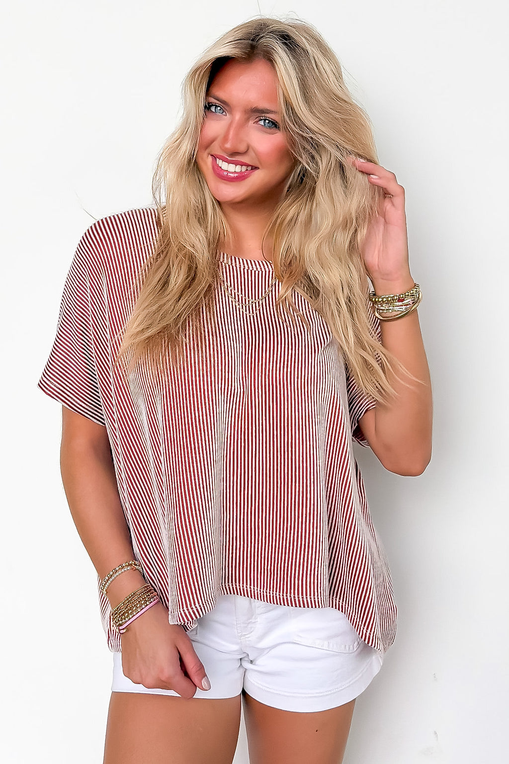 Rust / SM Beatryx Two-Tone Rib Knit Oversized Top - Madison and Mallory