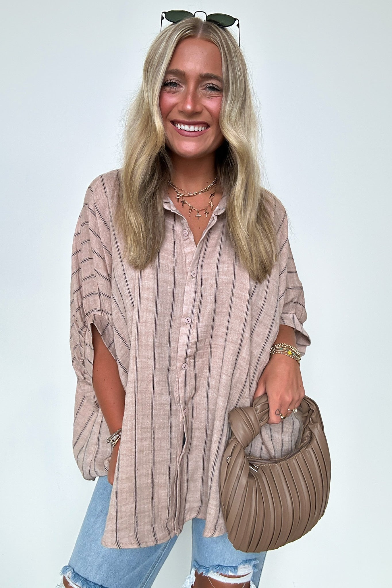  Beckham Oversized Striped Button Down Top - BACK IN STOCK - Madison and Mallory