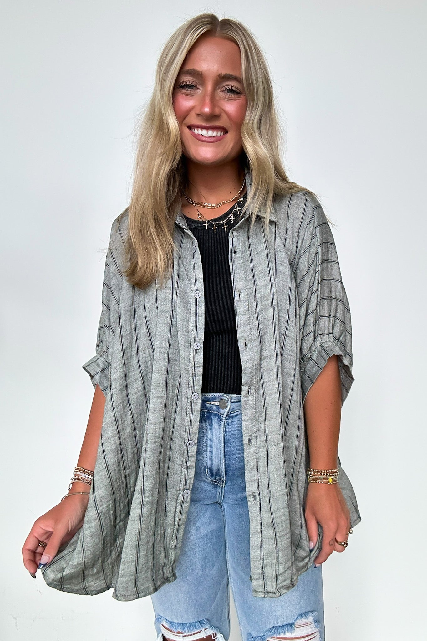  Beckham Oversized Striped Button Down Top - BACK IN STOCK - Madison and Mallory