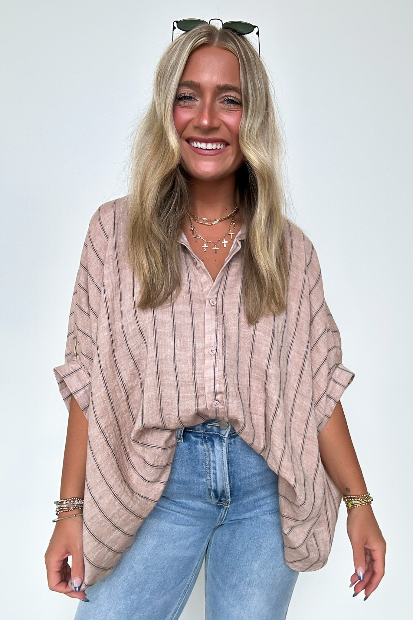  Beckham Oversized Striped Button Down Top - BACK IN STOCK - Madison and Mallory