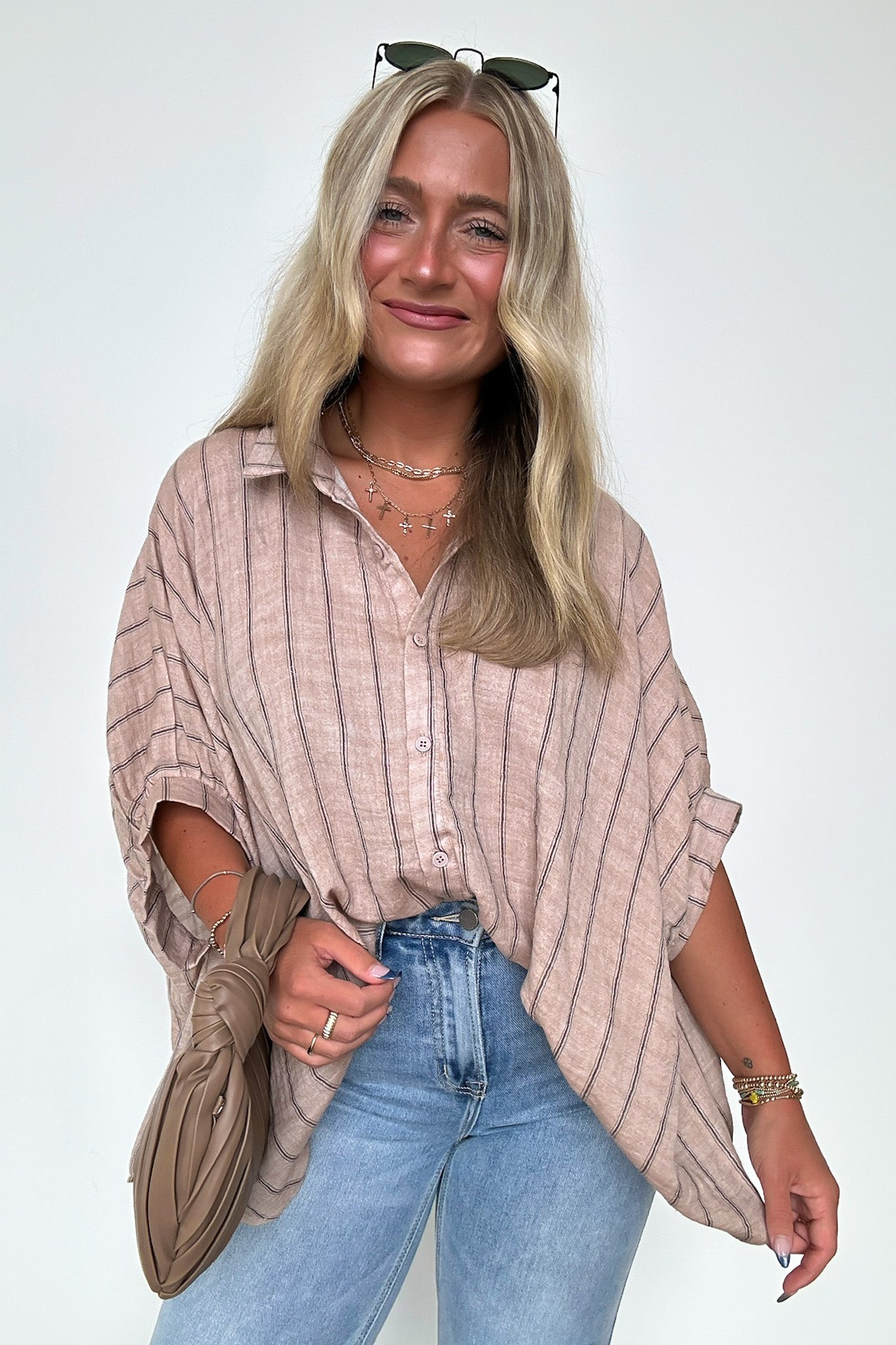  Beckham Oversized Striped Button Down Top - BACK IN STOCK - Madison and Mallory