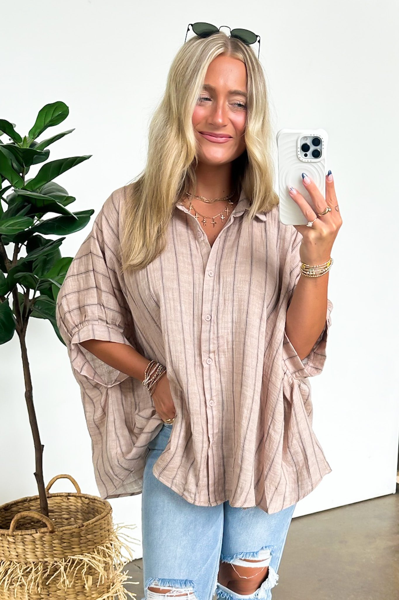  Beckham Oversized Striped Button Down Top - BACK IN STOCK - Madison and Mallory