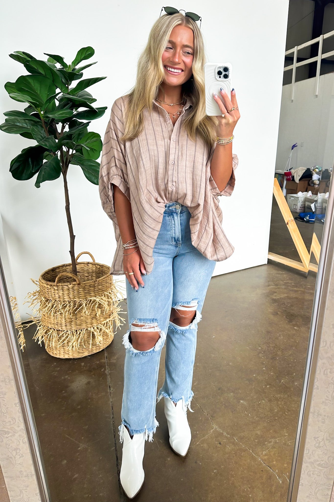  Beckham Oversized Striped Button Down Top - BACK IN STOCK - Madison and Mallory