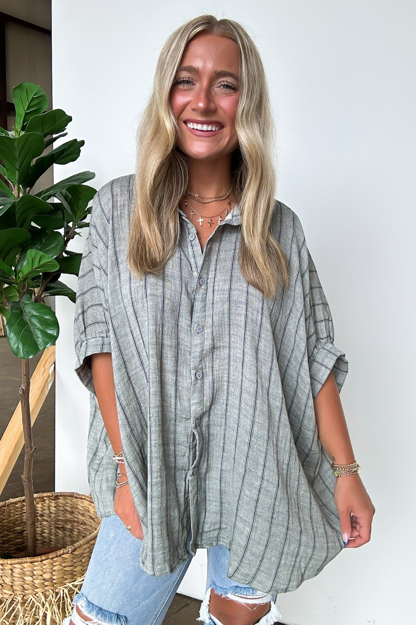  Beckham Oversized Striped Button Down Top - BACK IN STOCK - Madison and Mallory