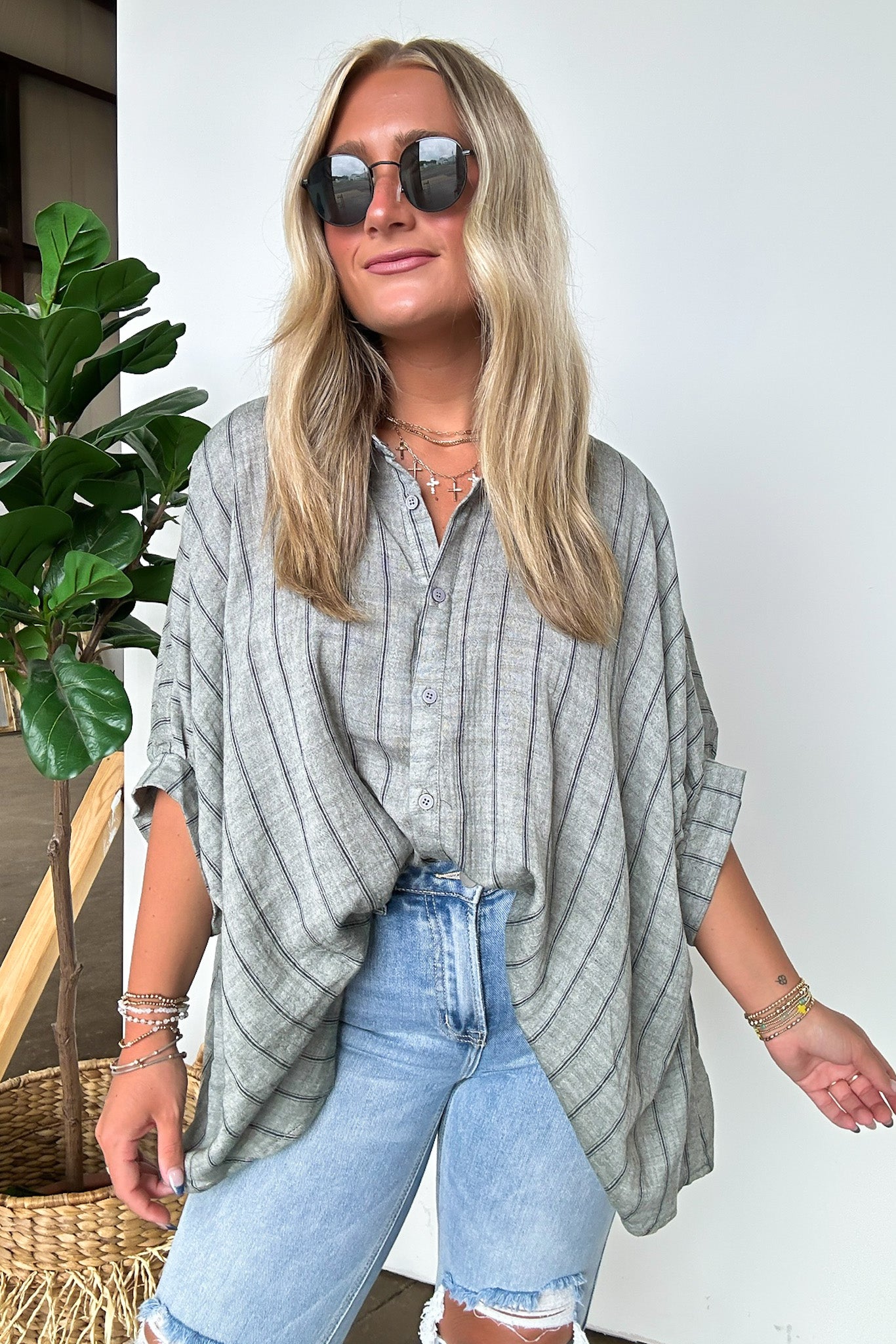  Beckham Oversized Striped Button Down Top - BACK IN STOCK - Madison and Mallory