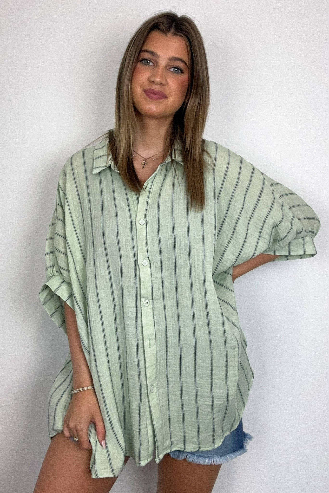  Beckham Oversized Striped Button Down Top - BACK IN STOCK - Madison and Mallory