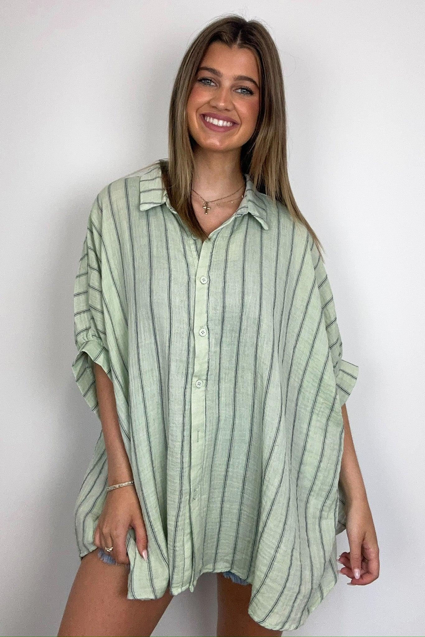  Beckham Oversized Striped Button Down Top - BACK IN STOCK - Madison and Mallory