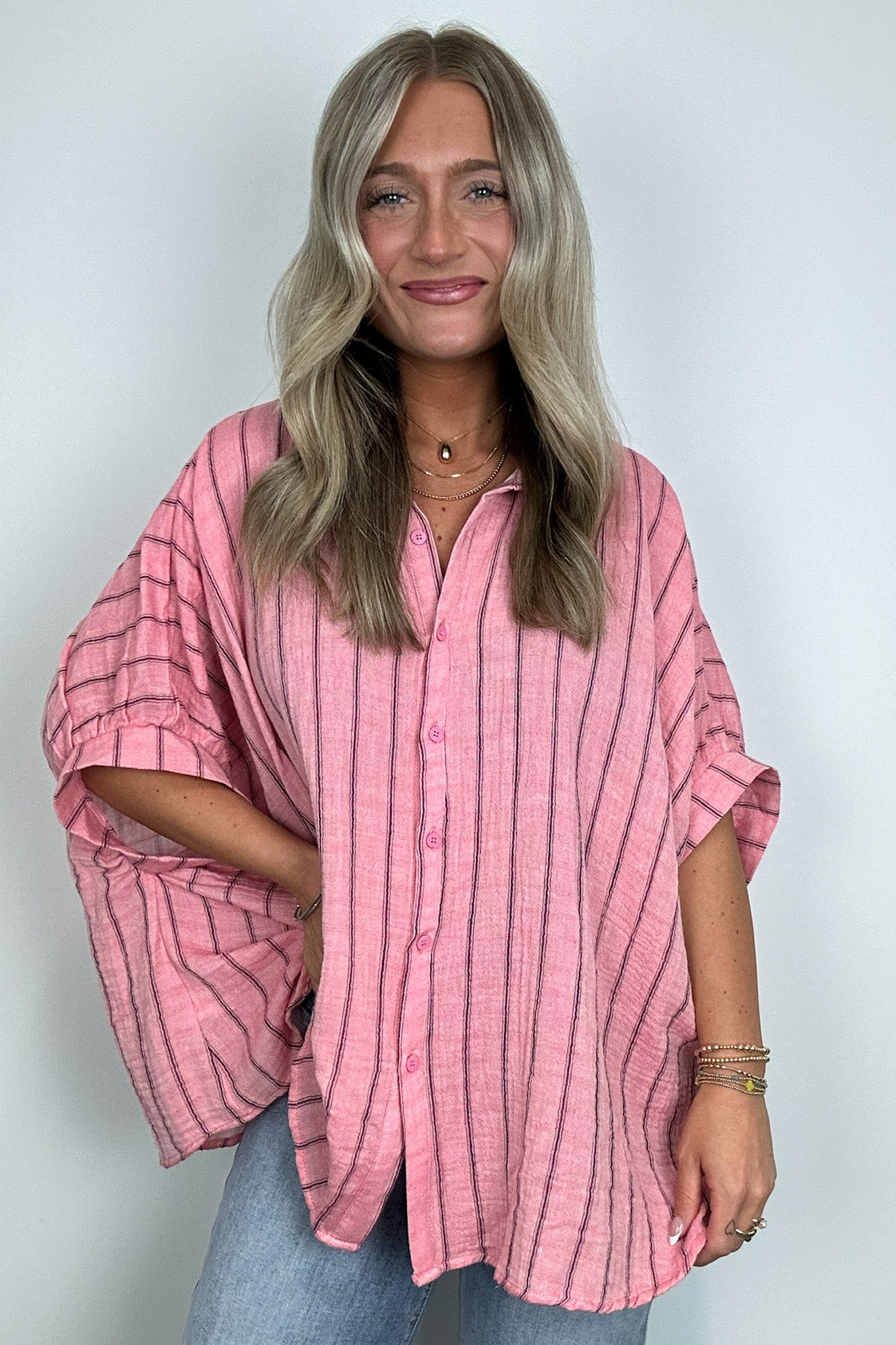  Beckham Oversized Striped Button Down Top - BACK IN STOCK - Madison and Mallory