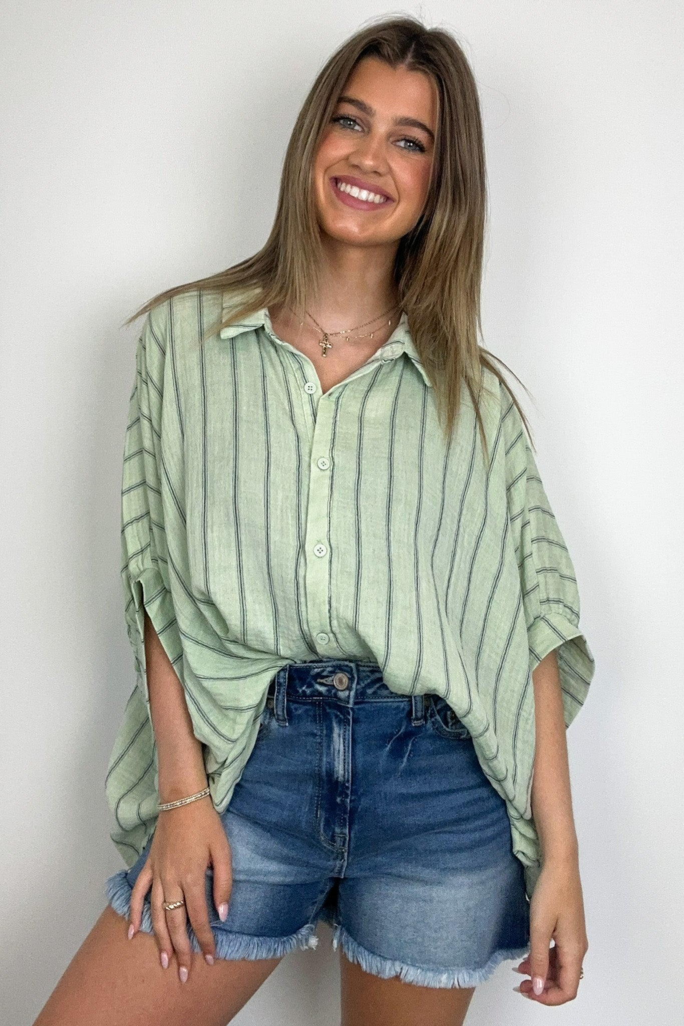  Beckham Oversized Striped Button Down Top - BACK IN STOCK - Madison and Mallory