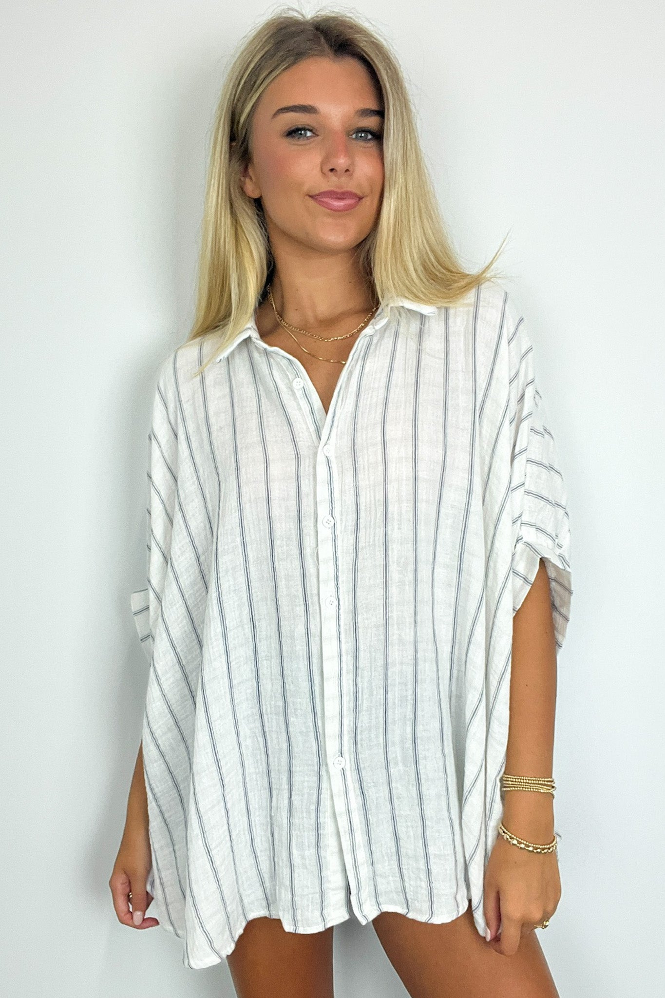  Beckham Oversized Striped Button Down Top - BACK IN STOCK - Madison and Mallory