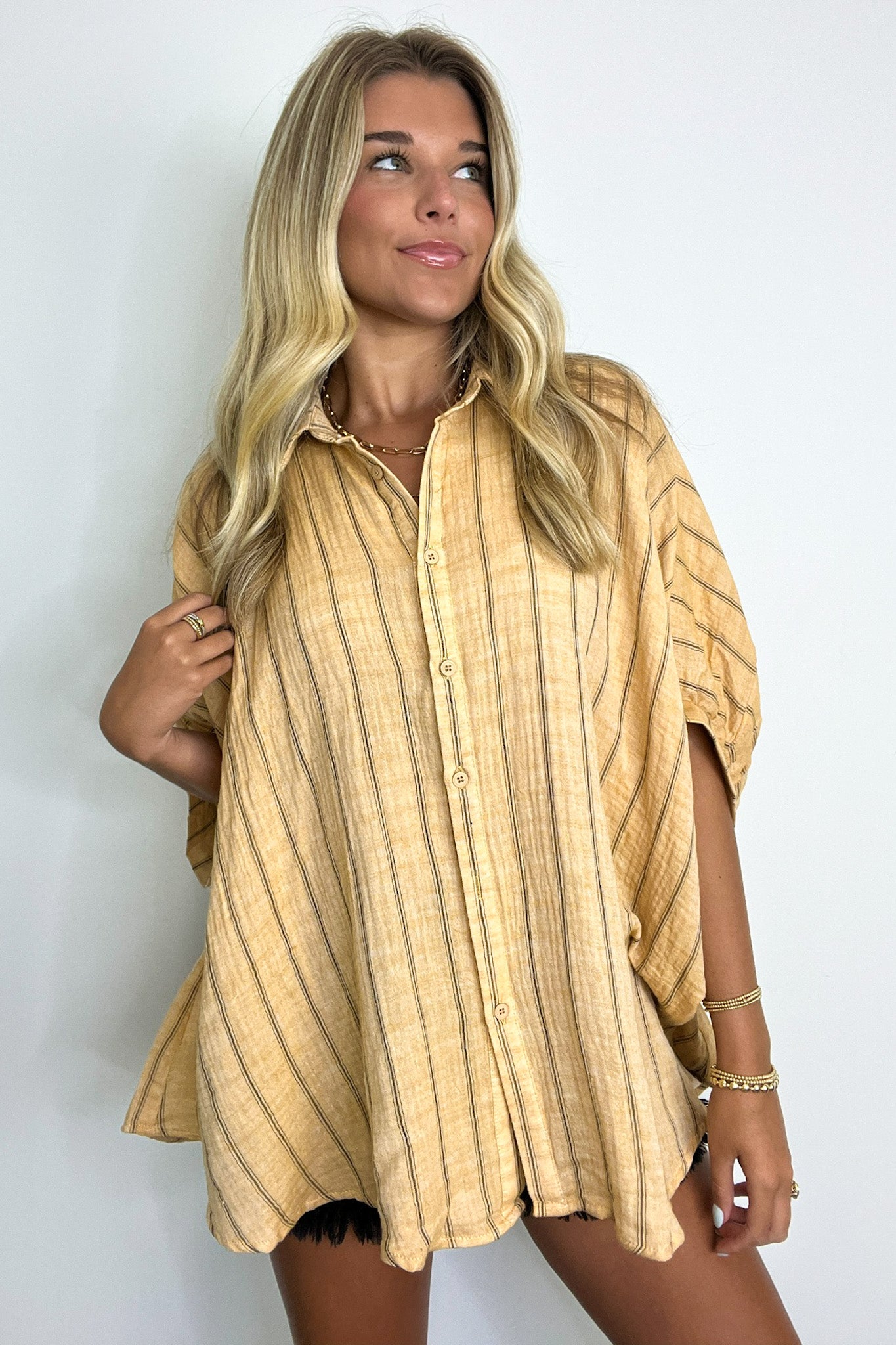  Beckham Oversized Striped Button Down Top - BACK IN STOCK - Madison and Mallory