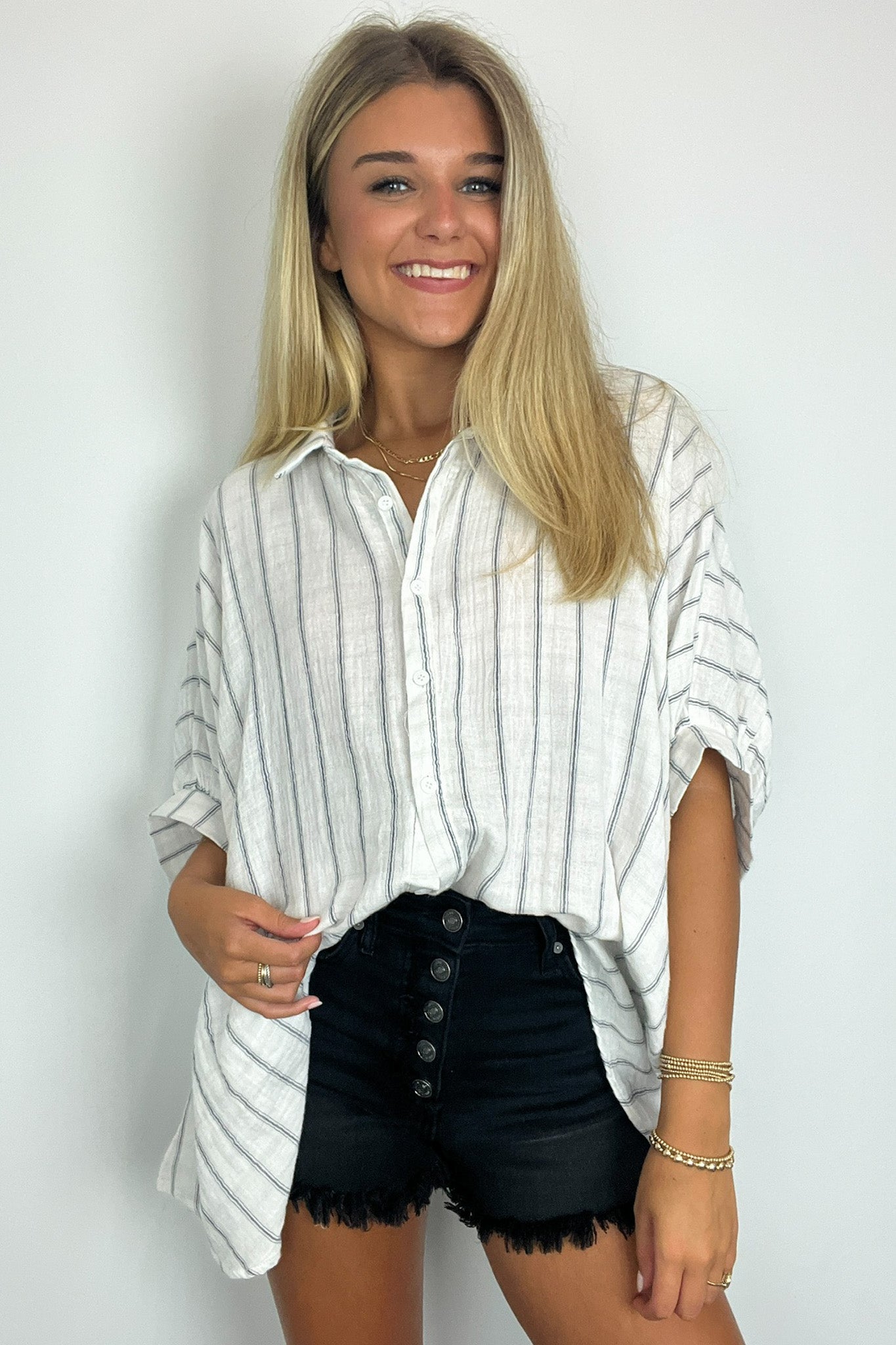  Beckham Oversized Striped Button Down Top - BACK IN STOCK - Madison and Mallory