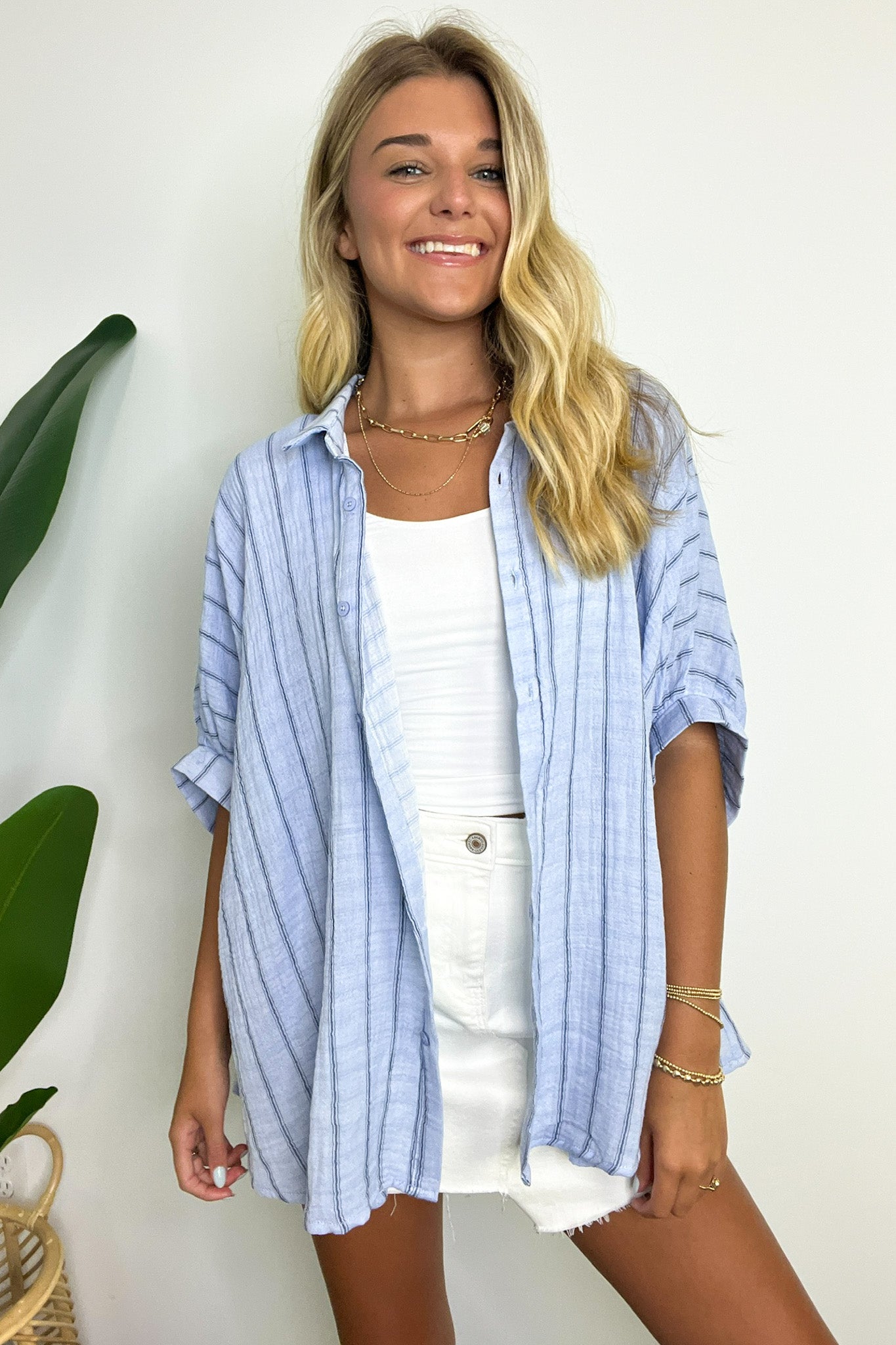  Beckham Oversized Striped Button Down Top - BACK IN STOCK - Madison and Mallory