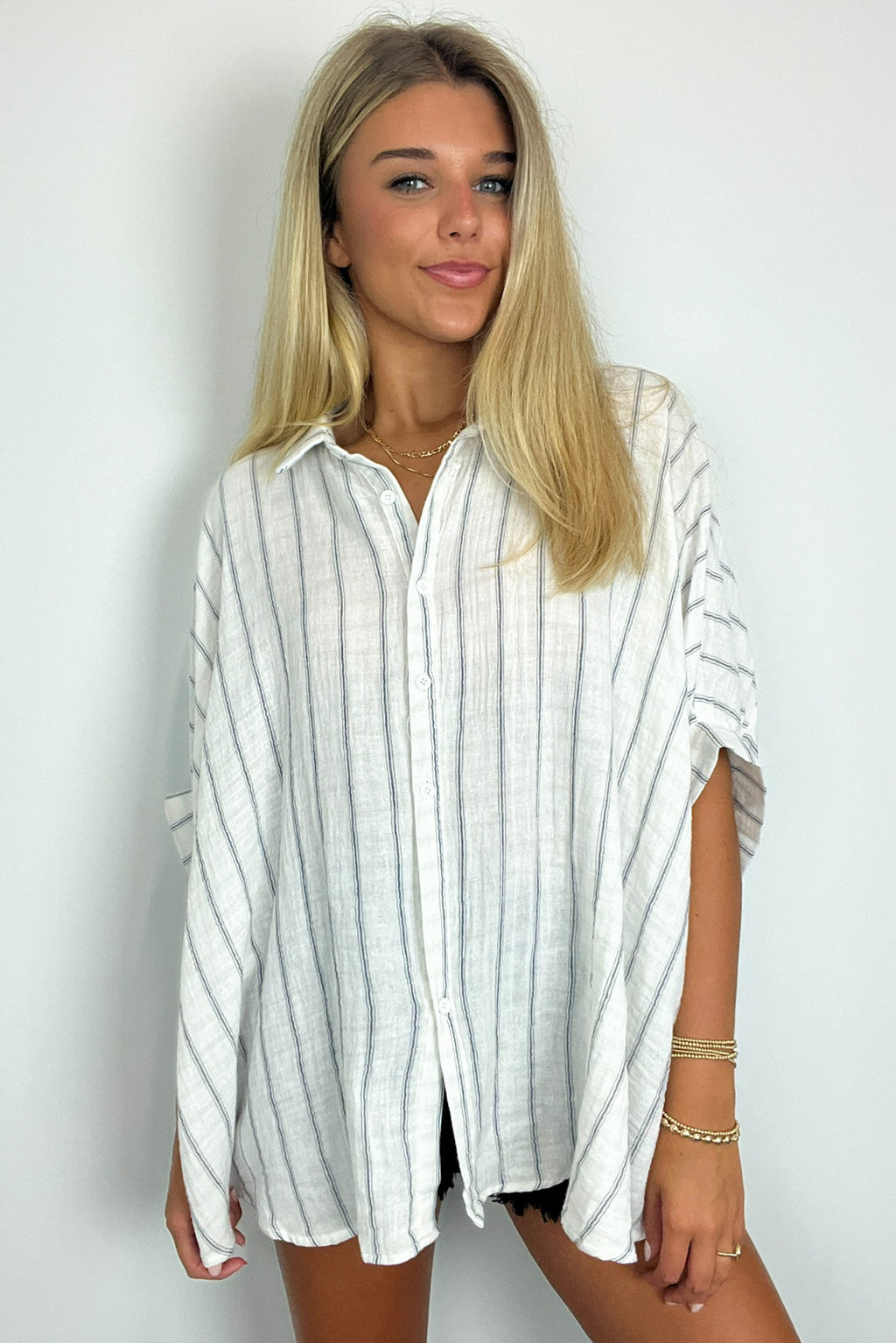  Beckham Oversized Striped Button Down Top - BACK IN STOCK - Madison and Mallory