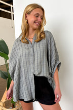 Black / S Beckham Oversized Striped Button Down Top - Madison and Mallory