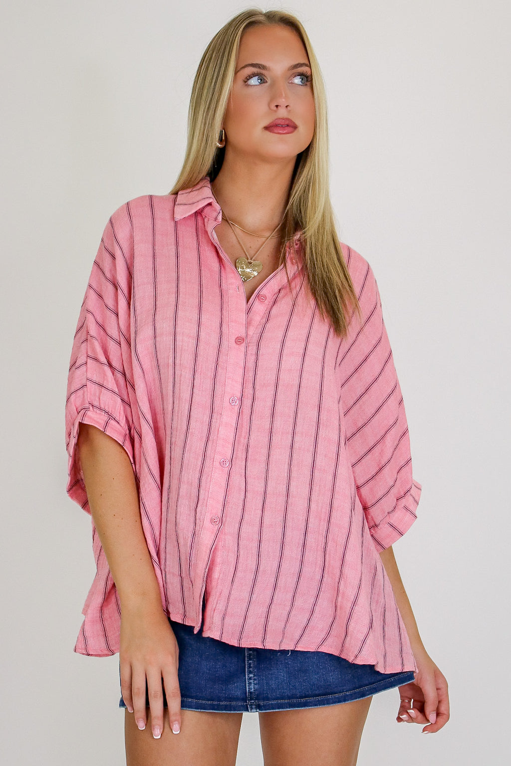 Beckham Oversized Striped Button Down Top