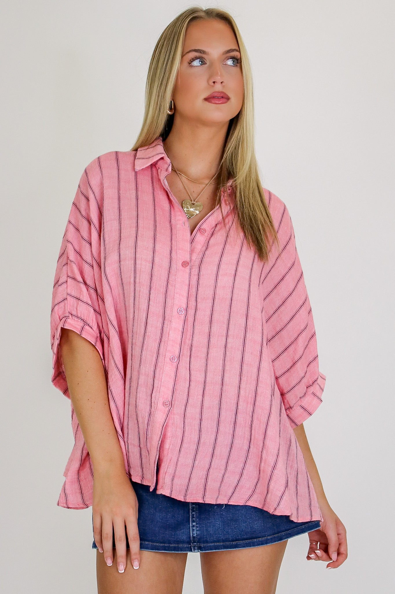 Beckham Oversized Striped Button Down Top